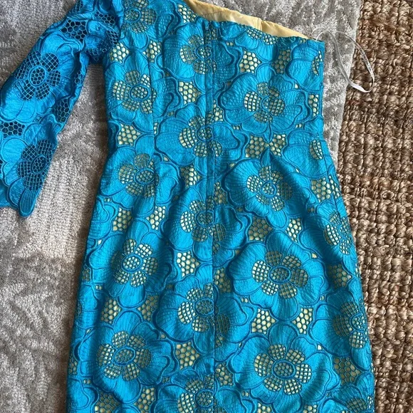 Lilly Pulitzer Blue Floral One-Shoulder Dress - Picture 6 of 7